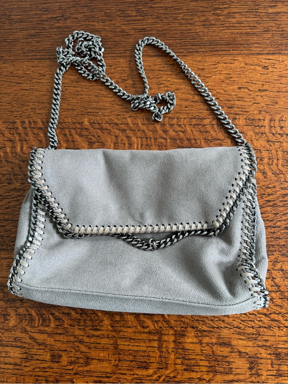 Stella McCartney Gray Chain-Trim Falabella Crossbody Flap Bag w/COA - Picture 2 of 13